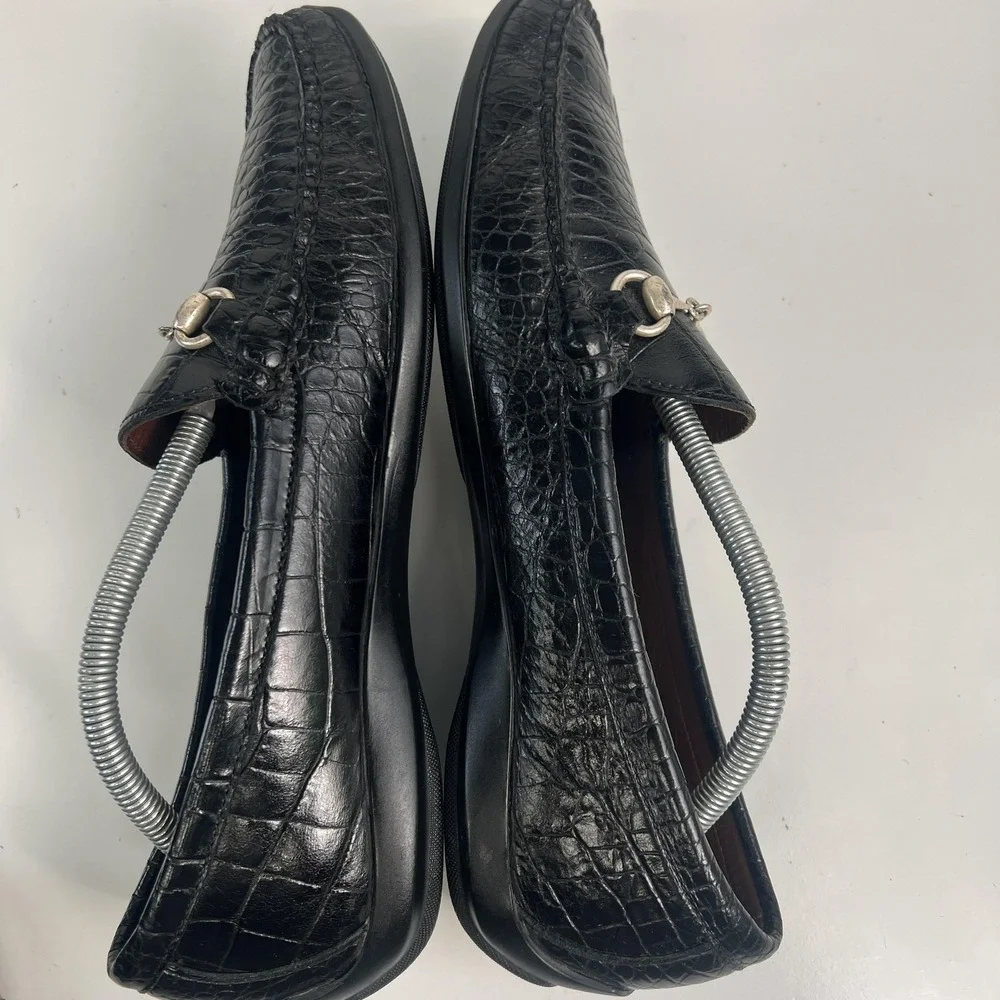 ALLEN EDMONDS Grand Cayman Croc Embossed Bit Loafer Mens 10.5 D Black Leather
